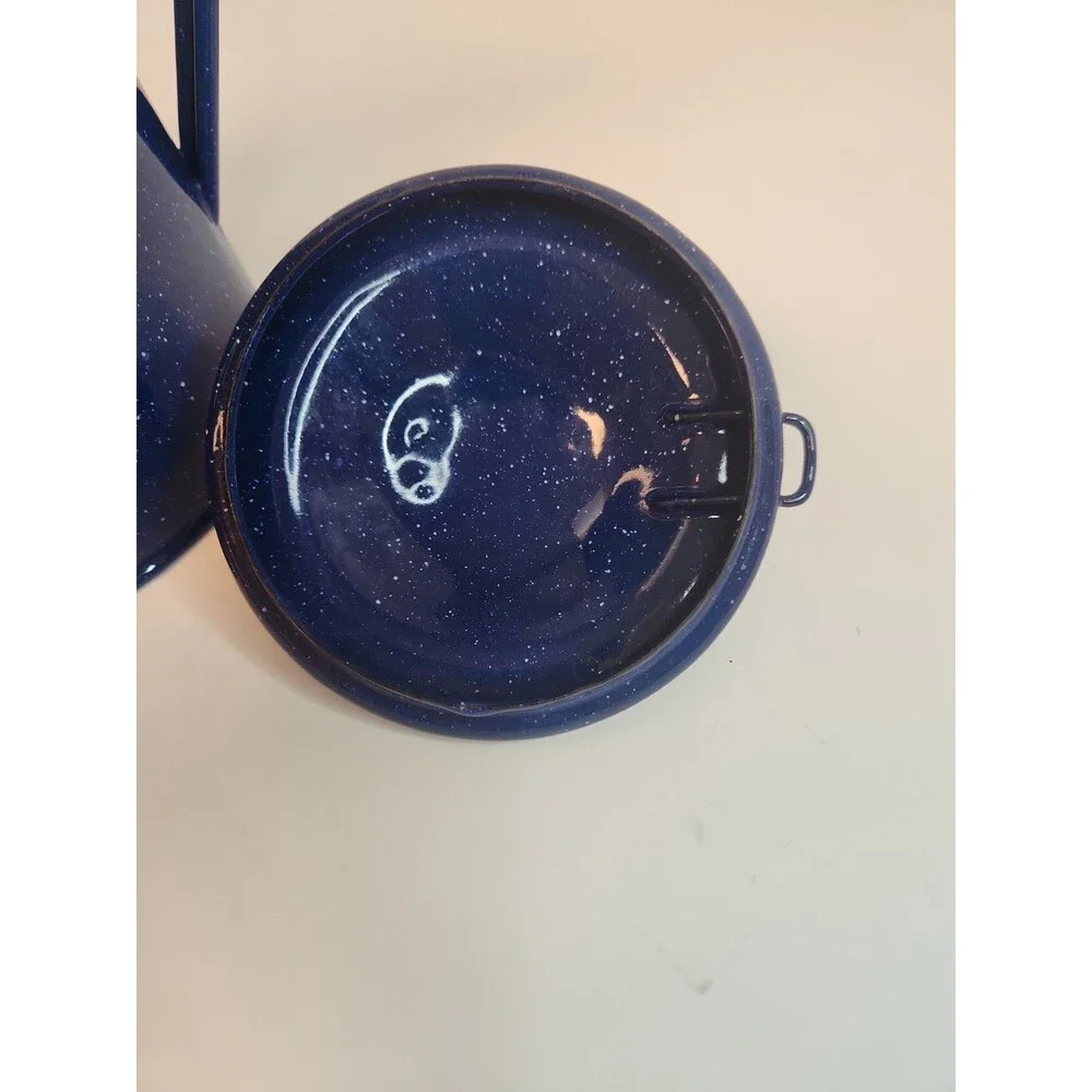 Enamel Coffee Pot Perculator 8 Cup Camp Coffee Pot Blue Speckled Enamel insert